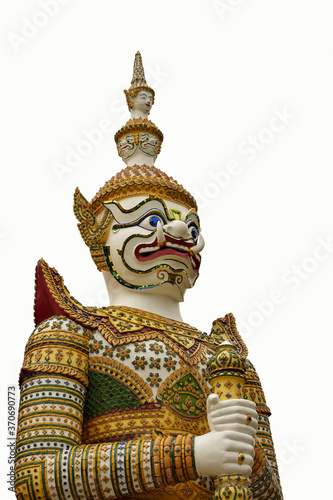 Giant guardian statue in Bangkok Thailand on white background