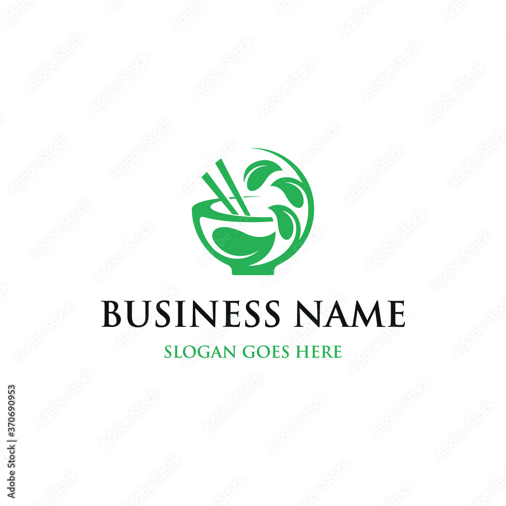 Illustration of abstract leaf sign contained in a food bowl. Vector logo design template in simple linear style - green salad emblem - healthy fresh food sign Illustration of abstract leaf sign contained in a food bowl. Vector logo design template in simple linear style - green salad emblem - healthy fresh food sign