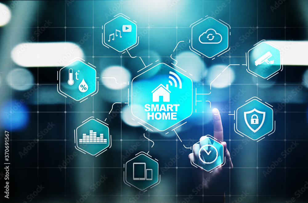 Smart home control panel on virtual screen. IOT and Automation technology concept. Smart home control panel on virtual screen. IOT and Automation technology concept.