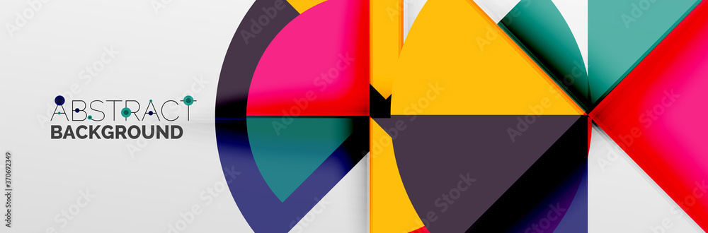Bright color circles, abstract round shapes and triangles composition with shadow effects. Vector modern geometric design template Bright color circles, abstract round shapes and triangles composition with shadow effects. Vector modern geometric design template