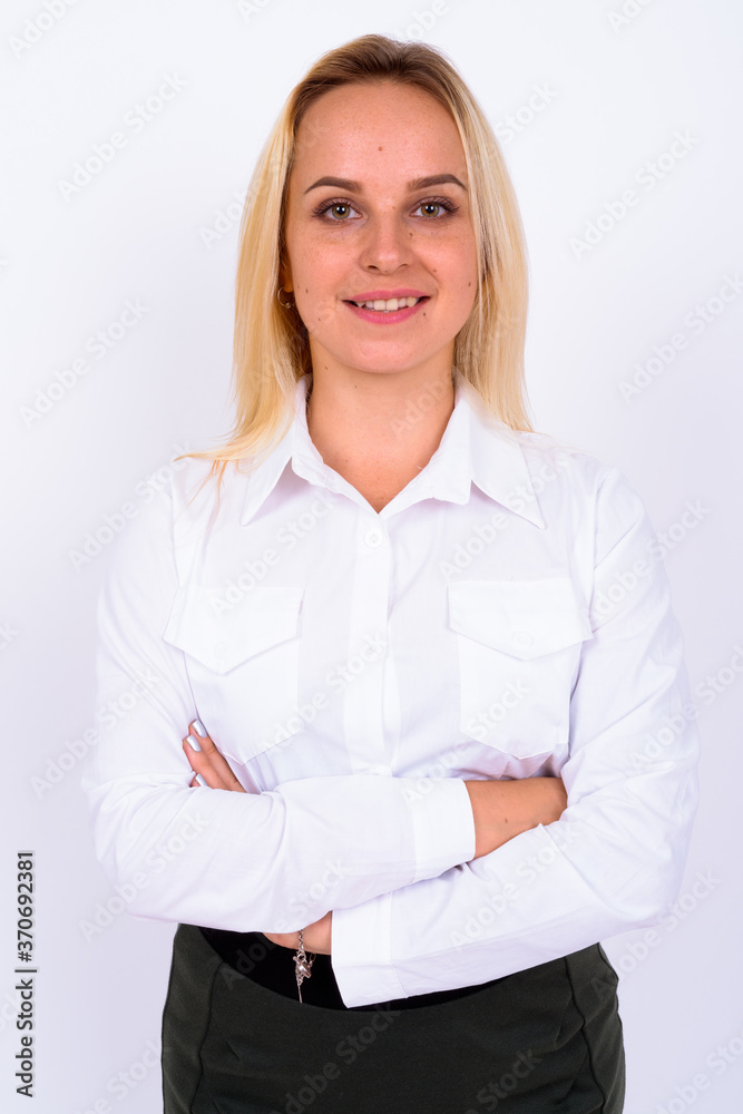Portrait of happy young beautiful businesswoman with blond hair Portrait of happy young beautiful businesswoman with blond hair