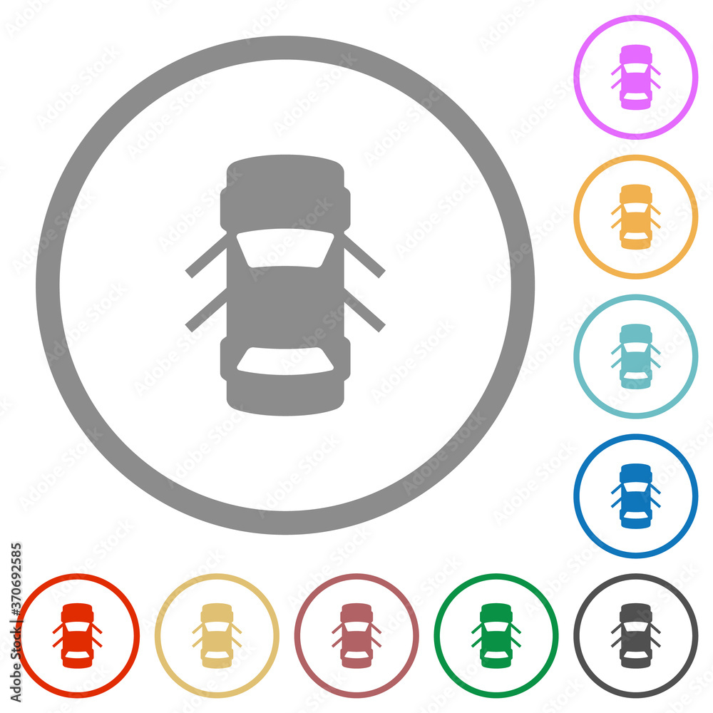 Car open doors dashboard indicator flat icons with outlines Car open doors dashboard indicator flat icons with outlines