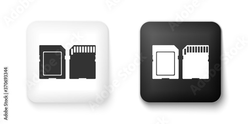 Black and white SD card icon isolated on white background. Memory card. Adapter icon. Square button. Vector.