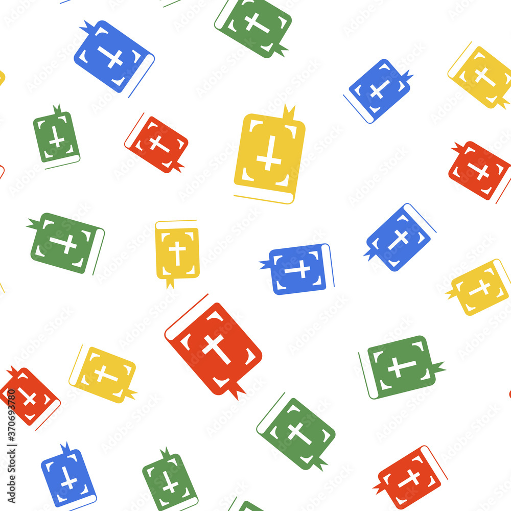 Color Bible book icon isolated seamless pattern on white background. Holy Bible book sign. Vector. Color Bible book icon isolated seamless pattern on white background. Holy Bible book sign. Vector.