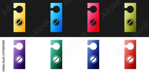 Set Please do not disturb icon isolated on black and white background. Hotel Door Hanger Tags. Vector.