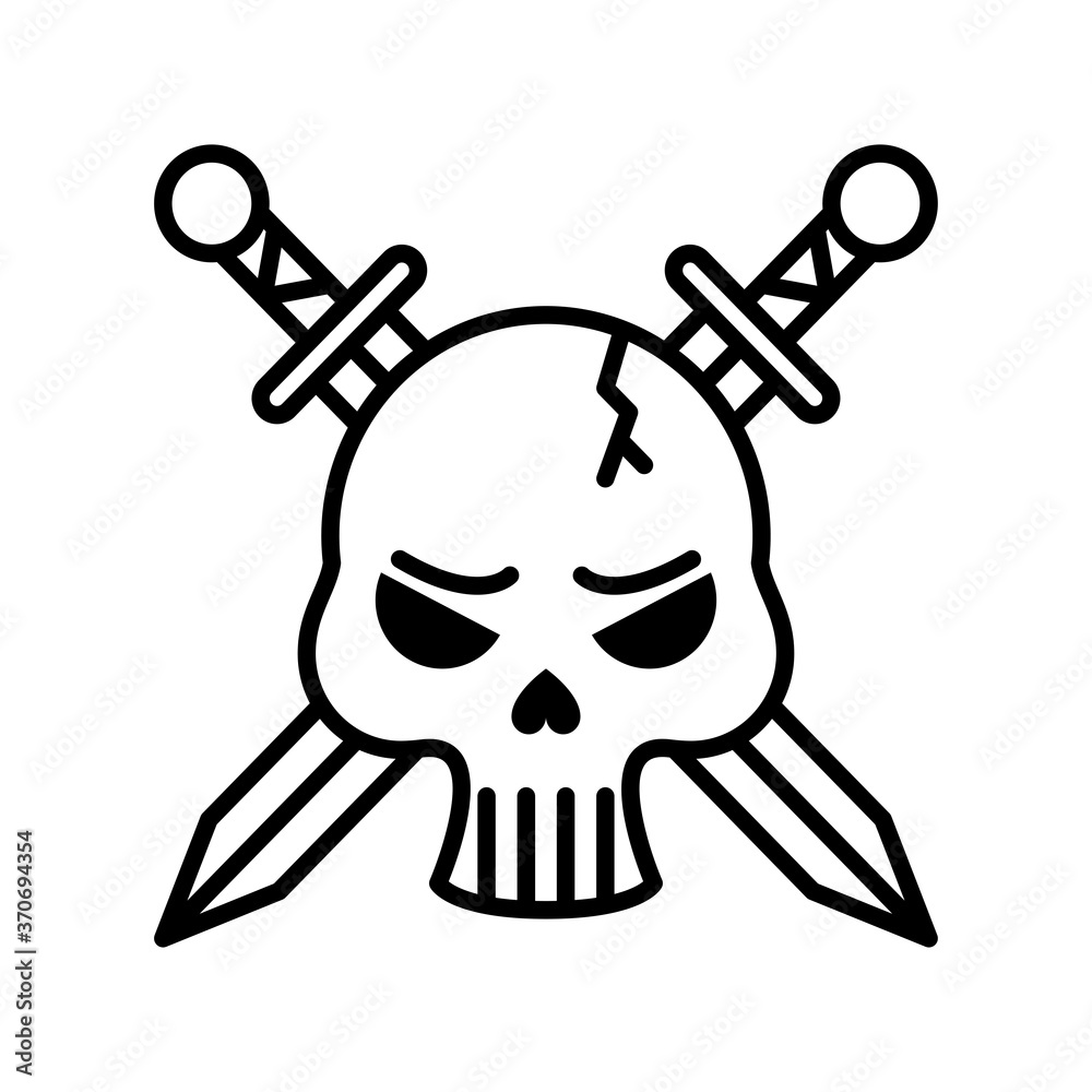 death skull head with swords crossed line style death skull head with swords crossed line style