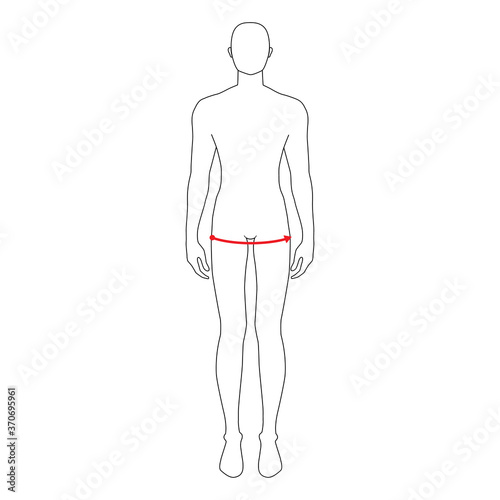 Fototapeta Naklejka Na Ścianę i Meble -  Men to do hip measurement fashion Illustration for size chart. 7.5 head size boy for site or online shop. Human body infographic template for clothes. 