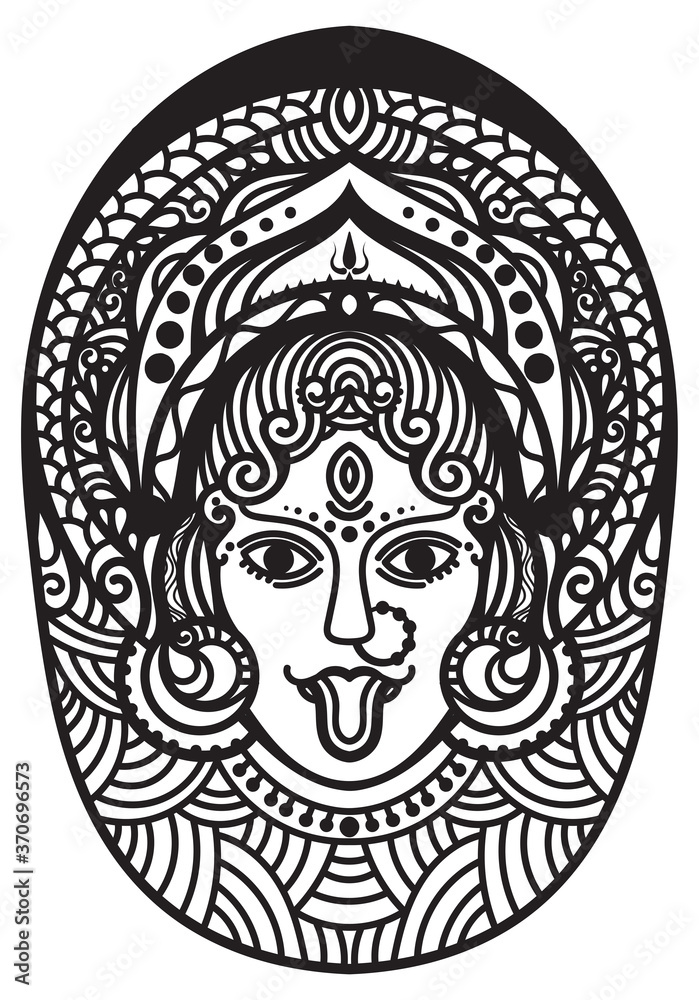 Illustrator drawing indian goddess KALI DEVI, character for traditional ancient abstract backgrounds