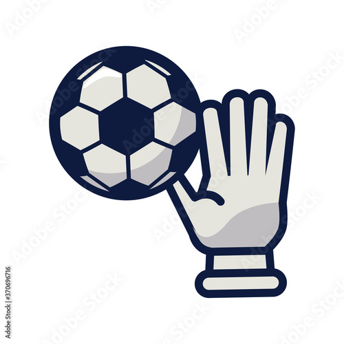 soccer sport balloon with goalkeeper glove line and fill style icon