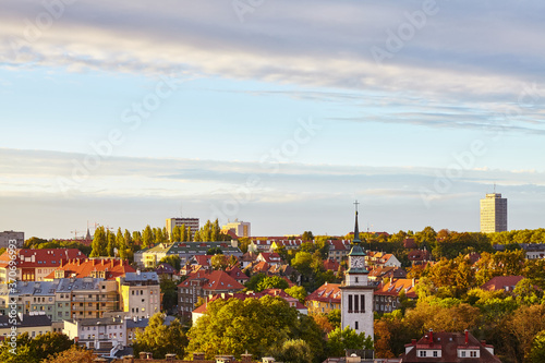 Szczecin cityscape at beautiful sunrise, Poland.