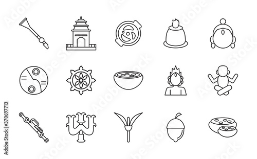 fifteen navratri set line style icons