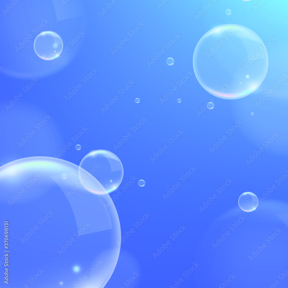 Realistic Blue Background with  Bubbles . Isolated Vector Elements
