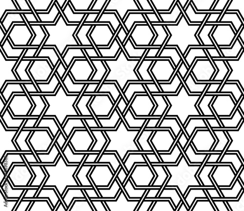 Seamless islamic geometric ornament. Doubled wicker lines.