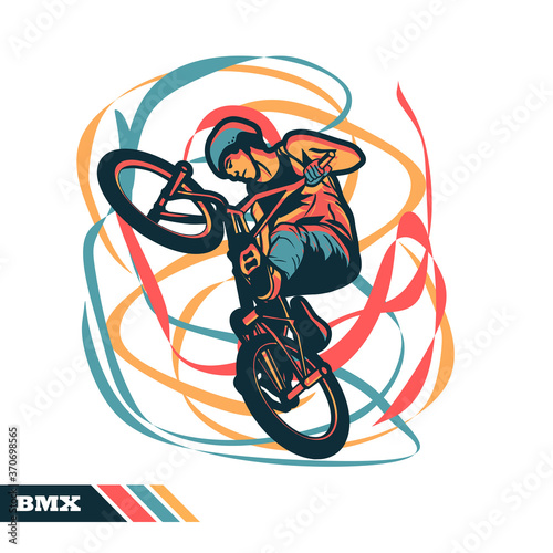 vector illustration man riding bmx with motion color vector artwork Fototapeta