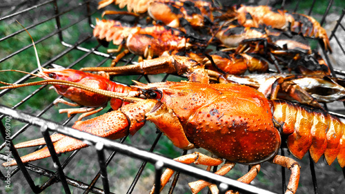 Crayfish BBQ grill steaming