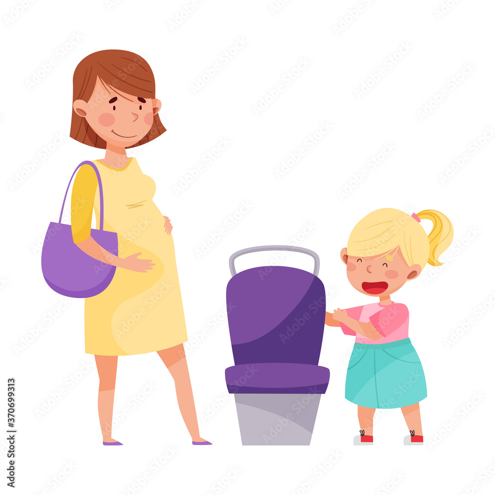 Polite Girl Yielding a Seat to Pregnant Woman in Public Transport Vector Illustration Polite Girl Yielding a Seat to Pregnant Woman in Public Transport Vector Illustration