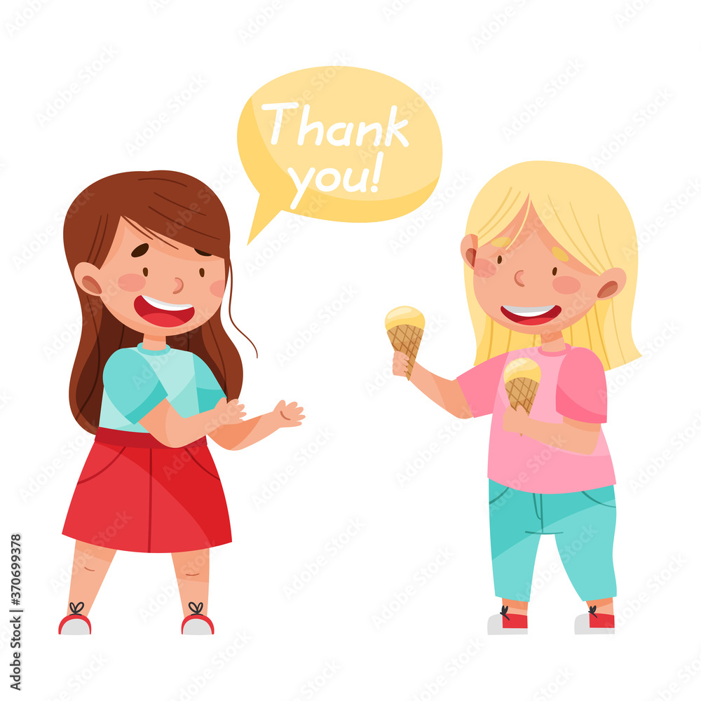 Vettoriale Stock Polite Girl Expressing Gratitude to Her Agemate for  Sharing Ice Cream Vector Illustration | Adobe Stock