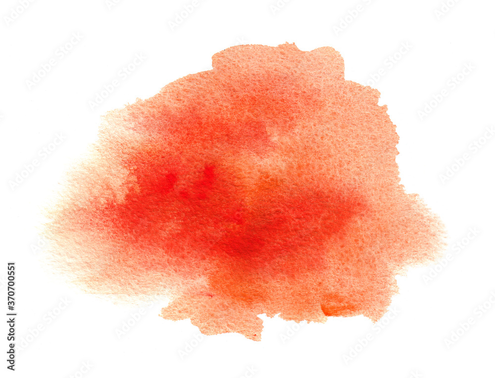 Bright red watercolor background stain with watercolor paint blotch, brush strokes
