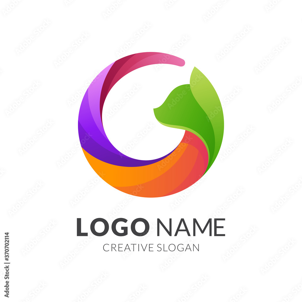 letter c, g and cat logo concept, modern 3d logo style in gradient vibrant colors