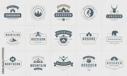 Fotografia Camping logos and badges templates vector design elements and silhouettes set