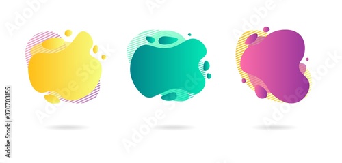 Abstract dynamic gradient graphic elements in modern style. Banners with flowing liquid shapes, amoeba forms. Logo, flyer, presentation, invitation, card template. Vector illustration.
