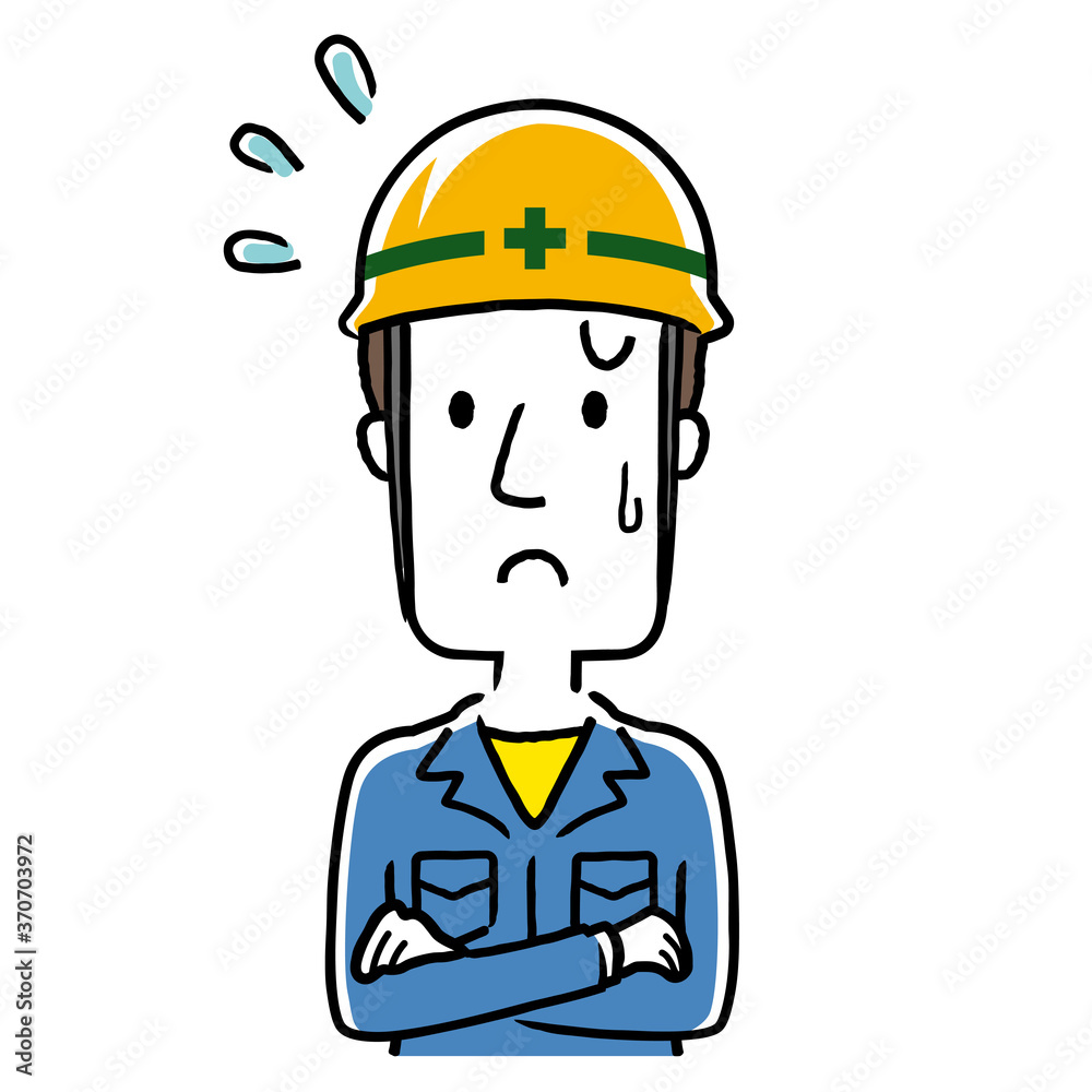 Stock illustration: a young man wearing work clothes, a troubled expression Stock illustration: a young man wearing work clothes, a troubled expression