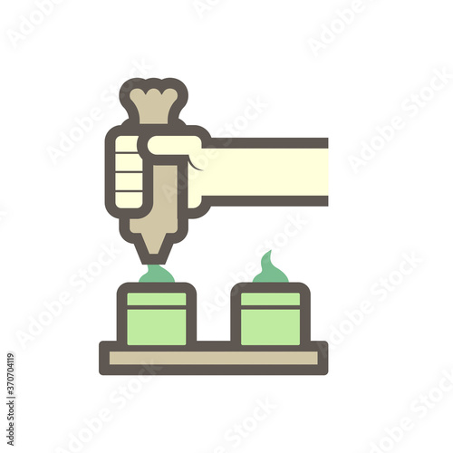 Icing tips with cream in food processing industry vector icon design on white background.