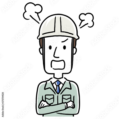 Stock illustration: young man wearing work clothes, get angry, yell