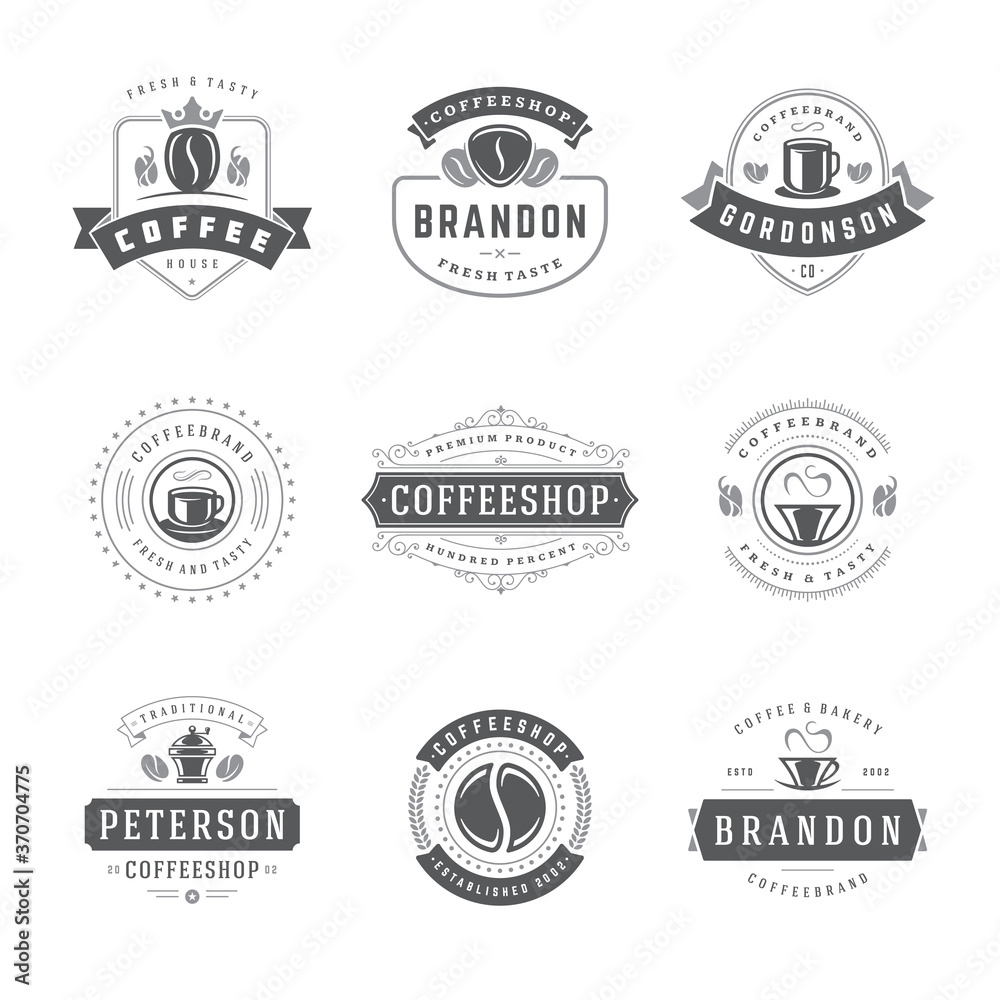 Coffee shop logos design templates set vector illustration for cafe badge design and menu decoration