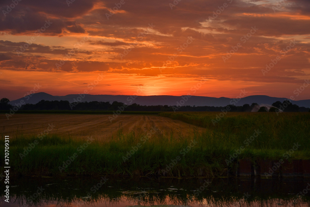 Sonnenuntergang am Kanal Rhone au Rhin im Elsass Sonnenuntergang am Kanal Rhone au Rhin im Elsass