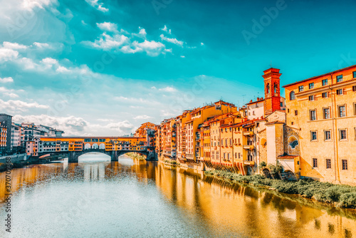 Ponte Vecchio is a bridge in Florence, located at the narrowest point of the Arno River, almost opposite the Uffizi Gallery.Italy. © BRIAN_KINNEY
