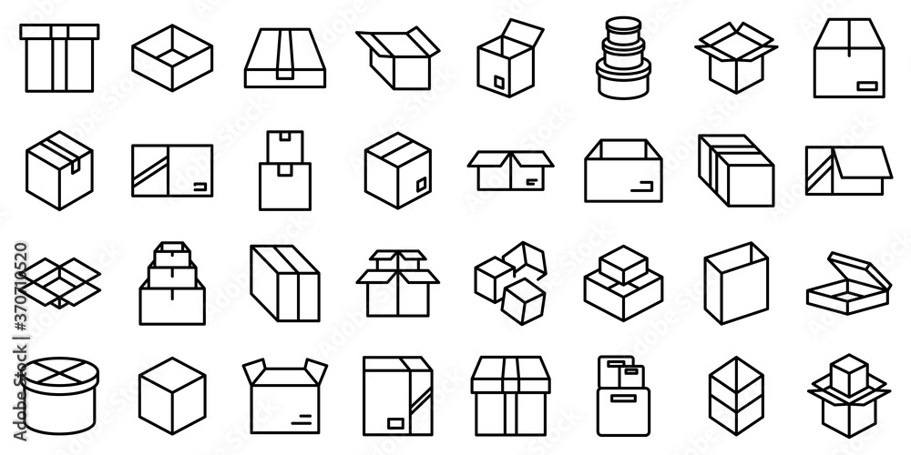 Fototapeta premium Box icons set. Outline set of box vector icons for web design isolated on white background
