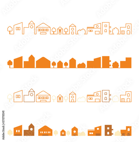 街並み秋-住宅街線画シルエット秋色