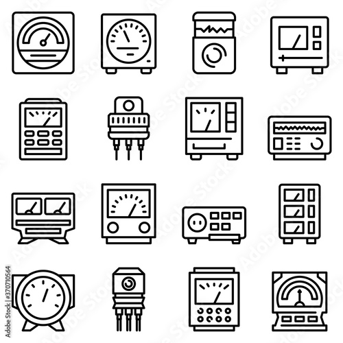 Voltage regulator icons set. Outline set of voltage regulator vector icons for web design isolated on white background