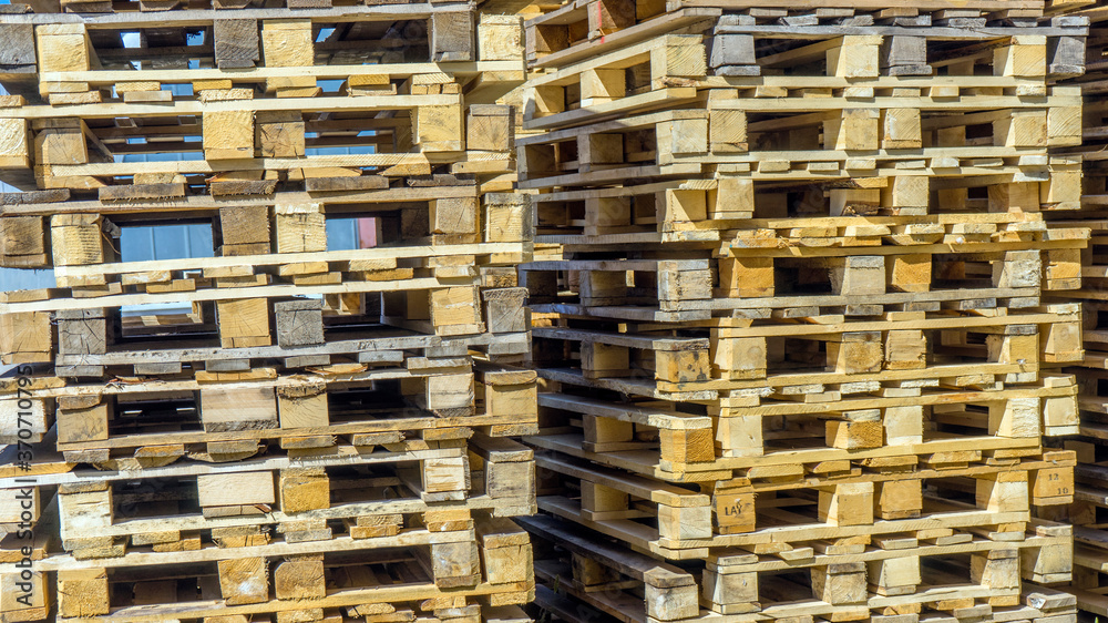 detail of stock wood pallet under sun light