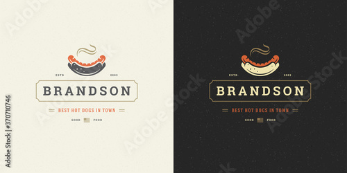 Hot dog logo vector illustration sausage silhouette good for restaurant menu and cafe badge