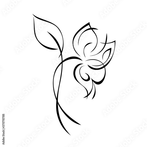 ornament 1260. one blooming flower with large petals on a short stem with one leaf in black lines on a white background