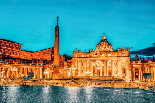 St. Peter's Square and St. Peter's Basilica, Vatican City in the evening time.Italy.