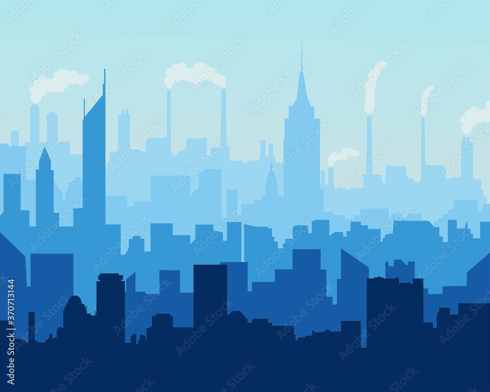 City Landscape And Air Pollution In The City Silhouette Vector Landscape.