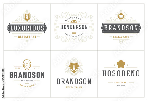 Restaurant logos templates set vector illustration good for menu labels and cafe badges