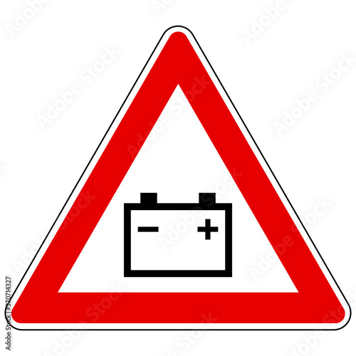 Autobatterie und Achtung Schild