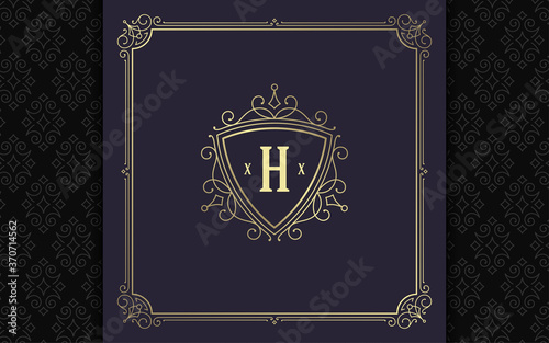 Vintage monogram logo elegant flourishes line art graceful ornaments victorian style vector template design