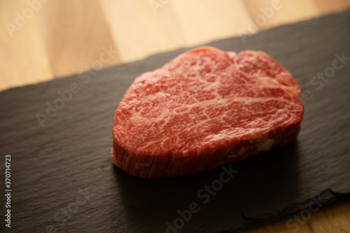 Fillet steak on the black plate