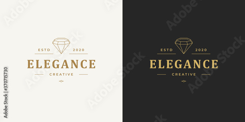 Diamond line vector logo emblem design template illustration simple minimal linear style