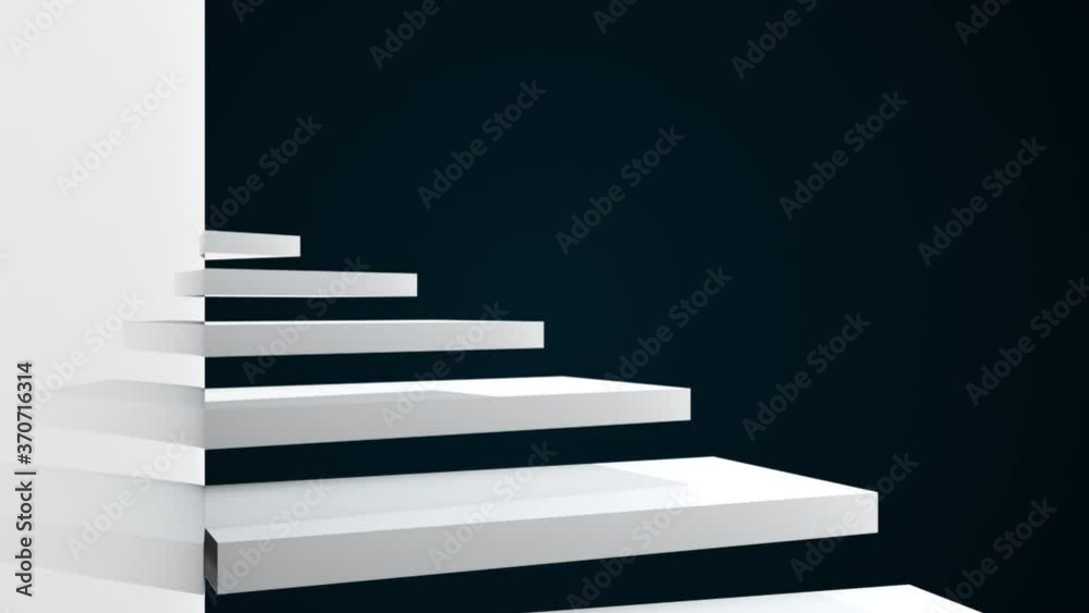 Climb up the spiral staircase near the glossy wall, 3d rendering. Computer generated abstract backdrop.