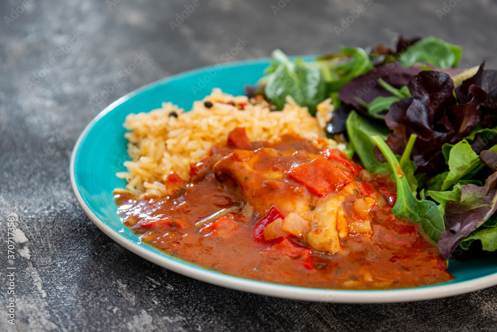Basque Braised Chicken With Peppers and rice Basque Braised Chicken With Peppers and rice