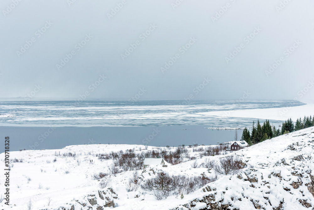 Fototapeta premium Picturesque winter landscape view of Thingvellir in Iceland.