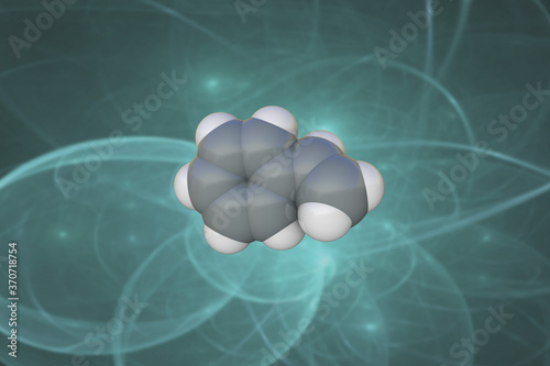 Space-filling molecular model of styrene. Atoms are represented as spheres with conventional color coding: carbon (grey), hydrogen (white). 3d illustration photo