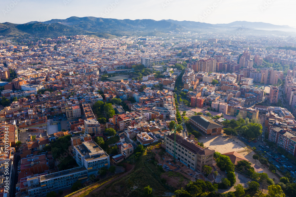 Panoramic aerial view of Santa Coloma de Gramenet municipality, Catalonia, Spain