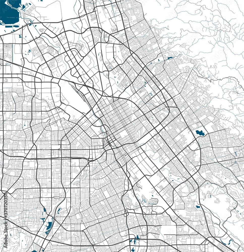San Jose map. San Jose city map poster. Map of San Jose street, urban area.
